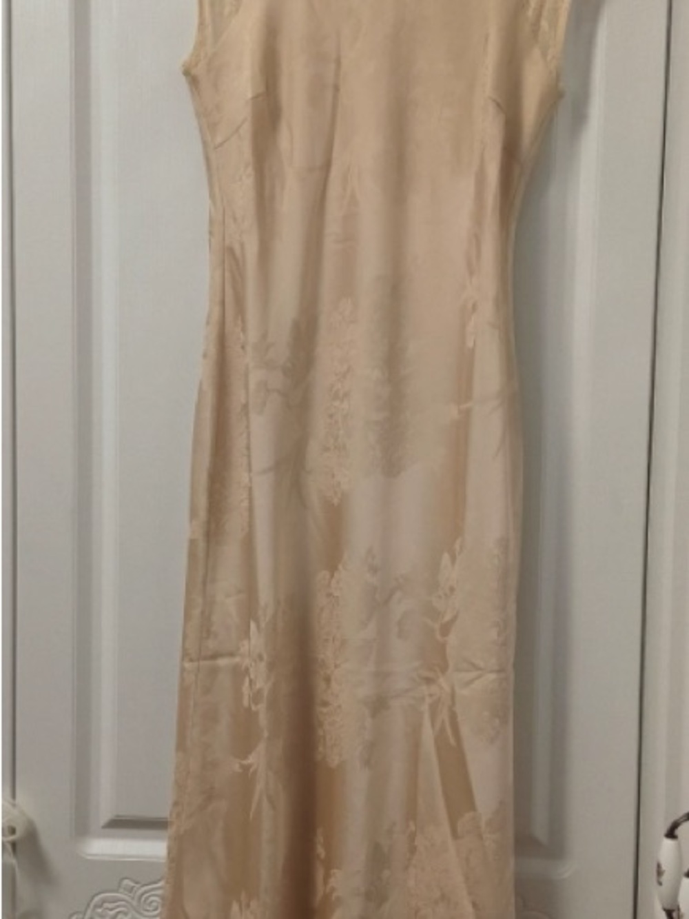 Sleeveless Satin Slip Dress in Light Beige